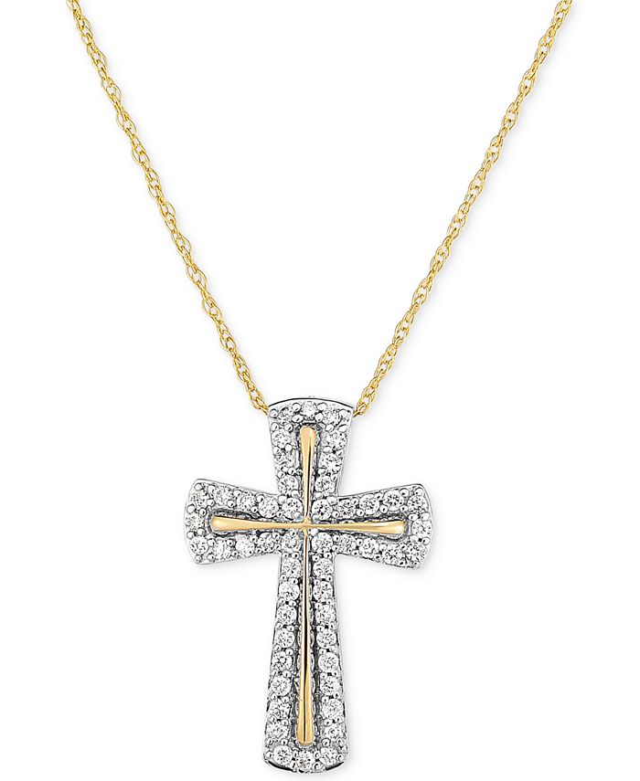 Macy's Diamond Cross Pendant Necklace (1/4 ct. t.w.) in 14k Gold ...