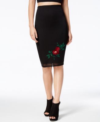 Glam - Floral-Embroidered Pencil Skirt
