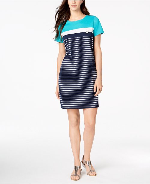 Karen Scott Petite Striped T Shirt  Dress  Created for Macy  
