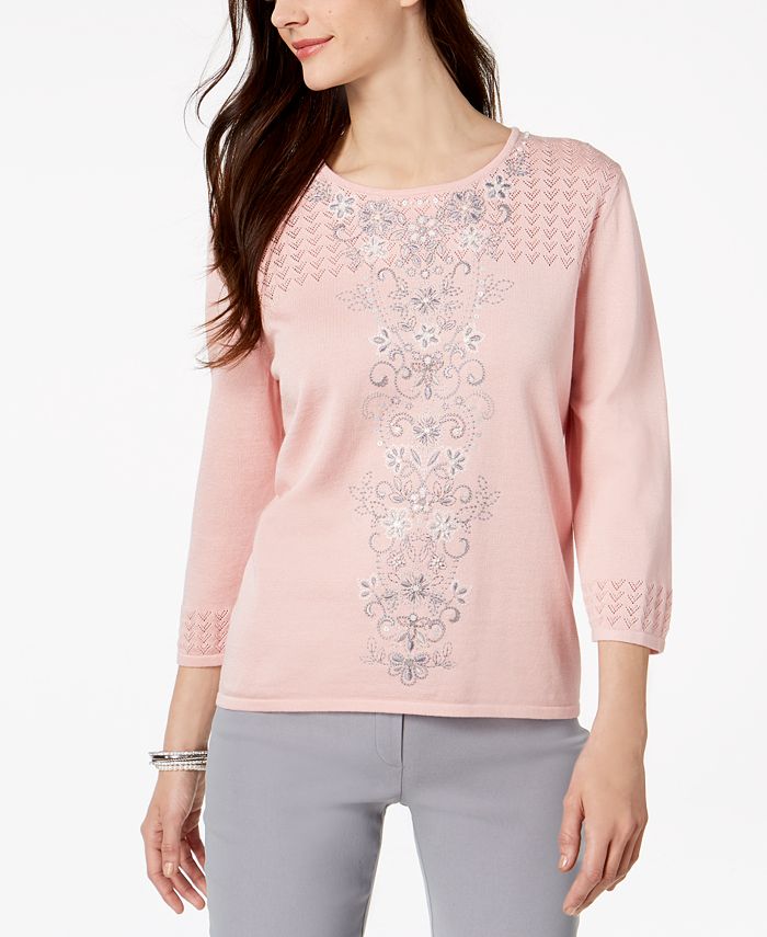 Alfred Dunner Lakeshore Drive Embroidered Sweater - Macy's