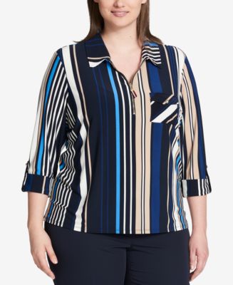 Tommy Hilfiger Plus Size Striped Utility Top, Created for Macy's - Macy's