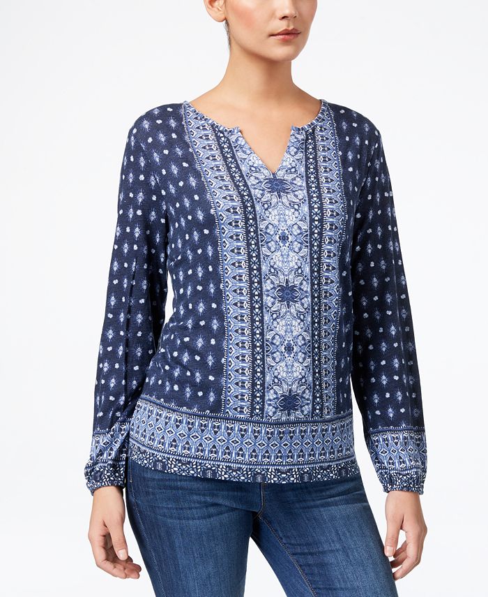 Style & Co Mixed-Print Split-Neck Top, Created for Macy's & Reviews ...