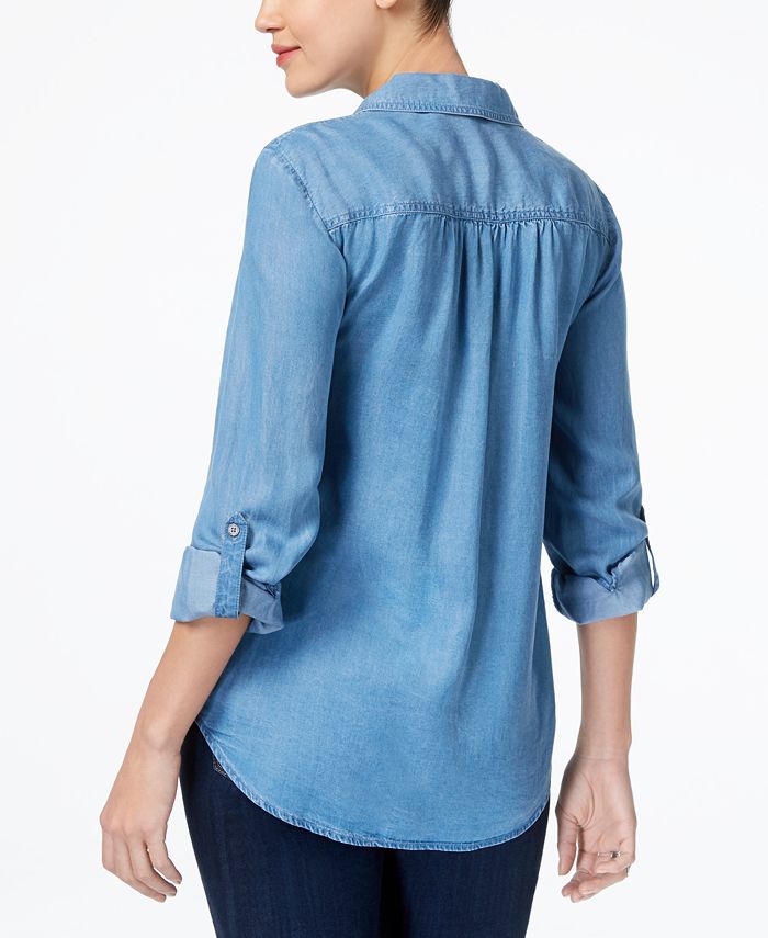Style & Co Roll-Tab-Sleeve Denim Shirt, Created for Macy's - Macy's