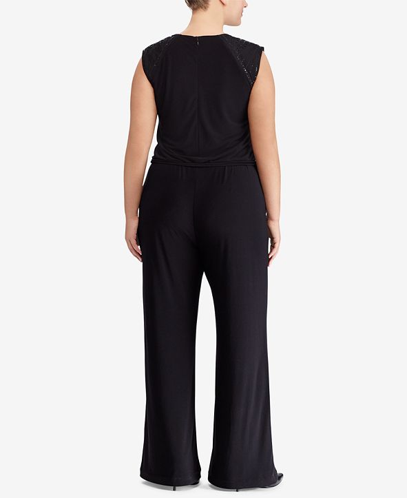 Ralph Lauren Women's Sleeveless Mock Neck Evening Wide Leg Jumpsuit Black Size 10