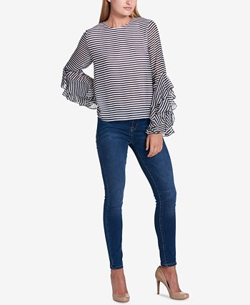 Tommy Hilfiger Striped Macy\'s Created Ruffle-Sleeve for Top, - Macy\'s