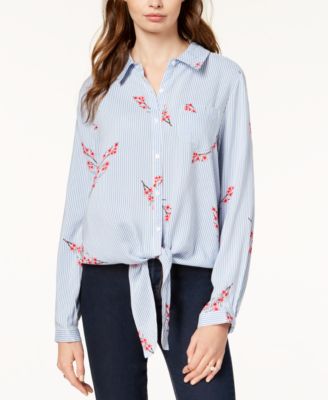 Gypsies & Moondust - Juniors' Printed Tie-Front Shirt