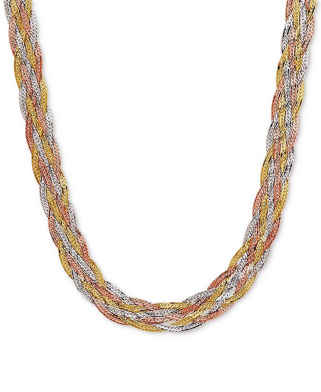 Macy's Tri-Color Braided Herringbone Statement Necklace in 10k Gold