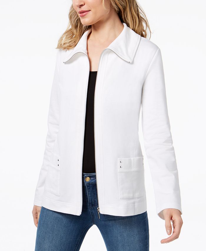 Karen Scott Petite Wing Collar Zip Jacket, Created for Macy's & Reviews ...