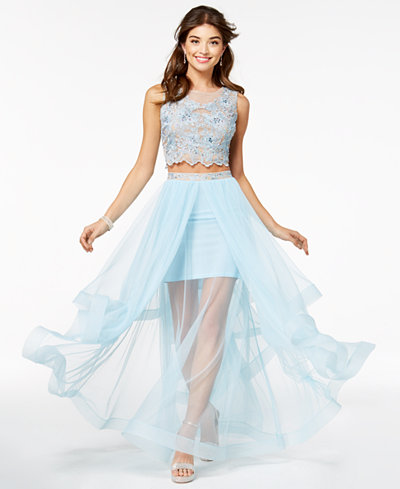 Say Yes to the Prom Juniors&#39; 2-Pc. Embellished Tulle Gown, Created for Macy&#39;s - Juniors Dresses ...