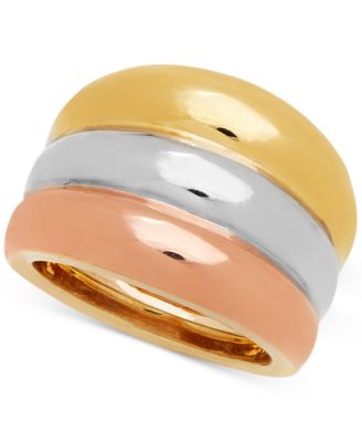 Italian Gold - Tri-Color Band Statement Ring in 14k Gold
