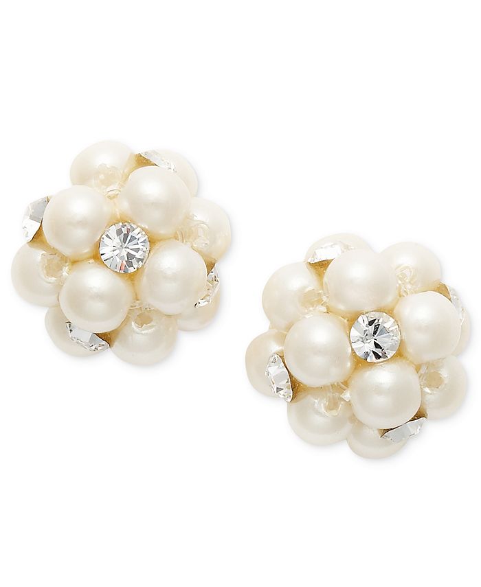 Charter Club Imitation Pearl and Crystal Cluster Earrings, Created for  Macy's - Macy's