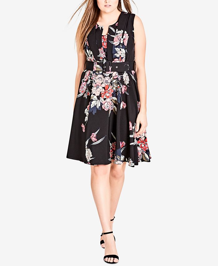 City Chic Trendy Plus Size Belted A-Line Dress - Macy's