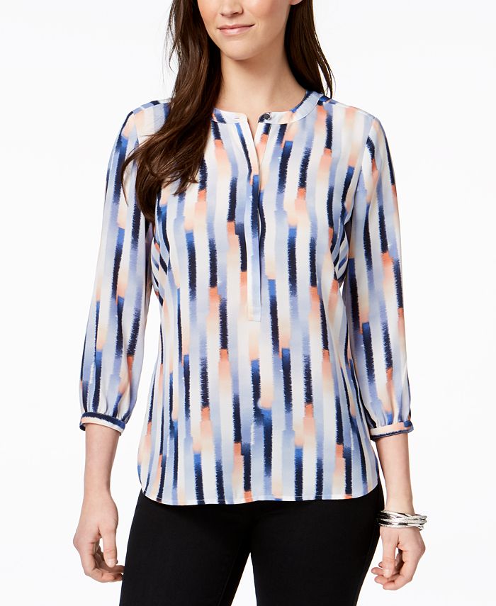JM Collection Petite Printed Pleated Back Blouse Created for