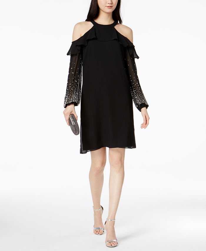 15079 Black Cold Shoulder Shift Dress