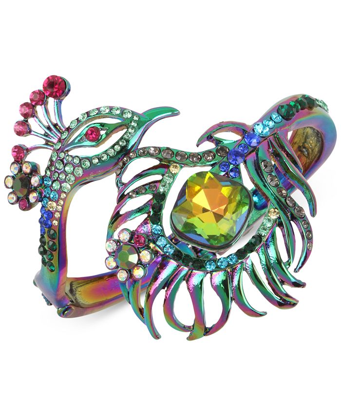 Betsey Johnson Oilslick Tone Multi Stone Peacock Open Hinged