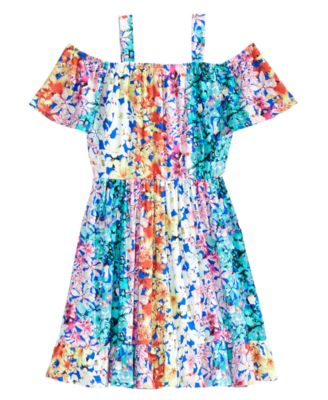 Kandy Kiss - Rainbow Floral-Print Cold-Shoulder Dress, Big Girls (7-16)