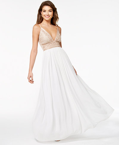 Say Yes to the Prom Juniors&#39; Embellished Tulle-Underlay Gown, Created for Macy&#39;s - Juniors ...