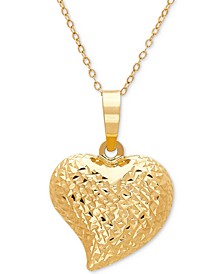 Textured Puff 17" Heart Pendant Necklace in 10k Gold