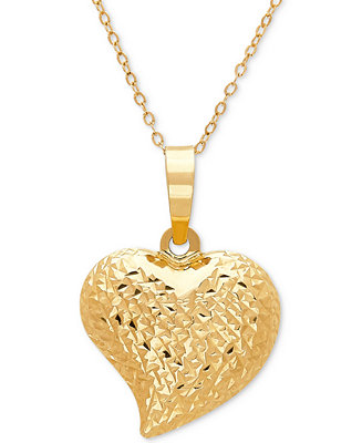 14K Yellow Gold Textured Puff Heart Pendant 