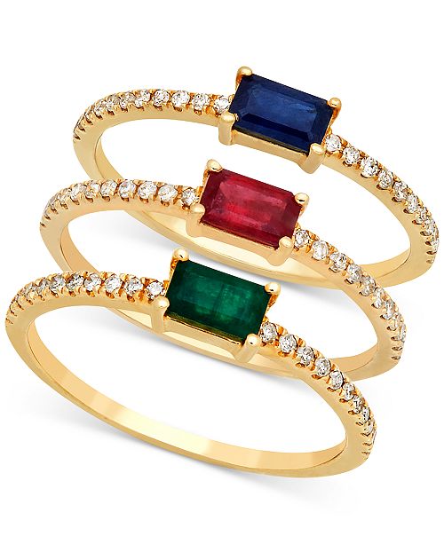 Macy S Emerald 1 3 Ct T W Diamond 1 3 Ct T W Stackable Ring In 14k Gold Reviews Rings Jewelry Watches Macy S