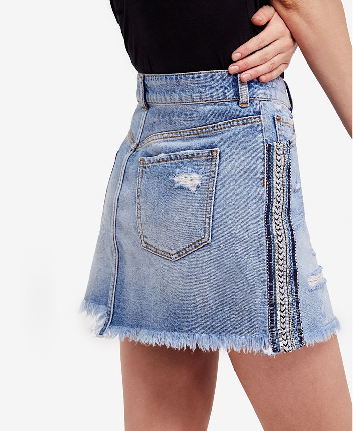 Free People Cotton Embellished Denim Mini Skirt - Macy's