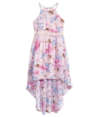 Sequin Hearts Floral-Print High-Low Hem Dress, Big Girls - Macy's