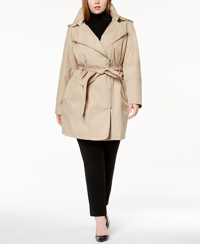 Vince Camuto Plus Size Asymmetrical Belted Trench Coat - Macy's