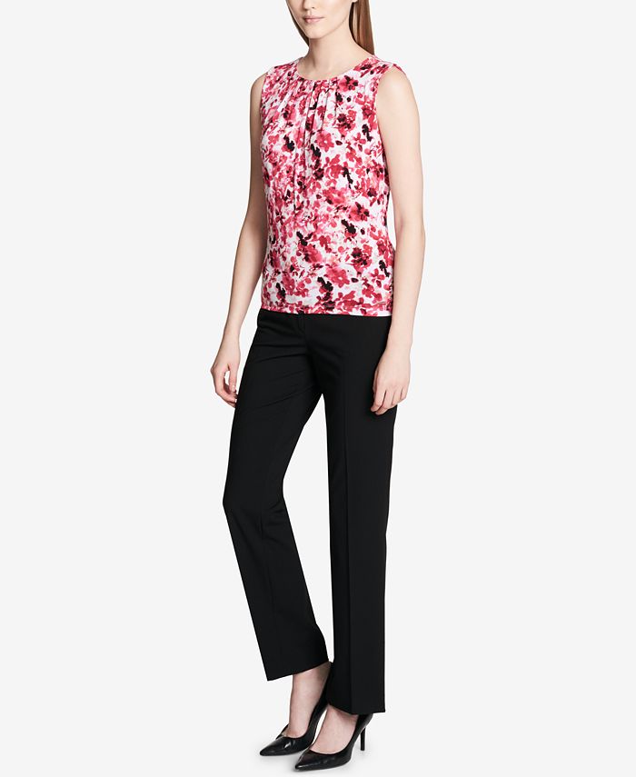 Calvin Klein Pleated Floral-Print Top & Reviews - Tops - Women - Macy's