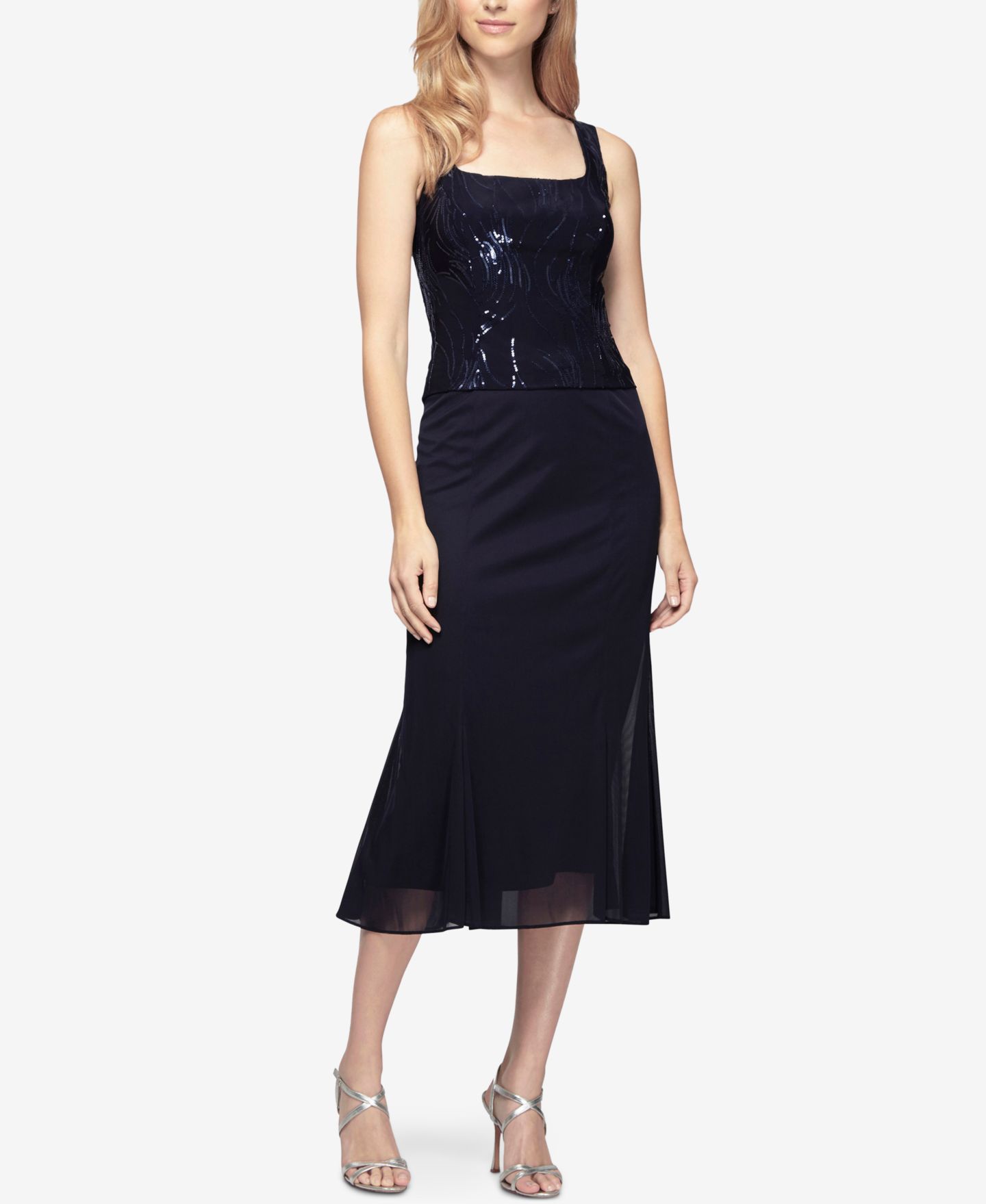 Женская куртка Alex Evenings Petite Sequined Midi Dress and Jacket, цвет: Тёмно-синий — фото 3