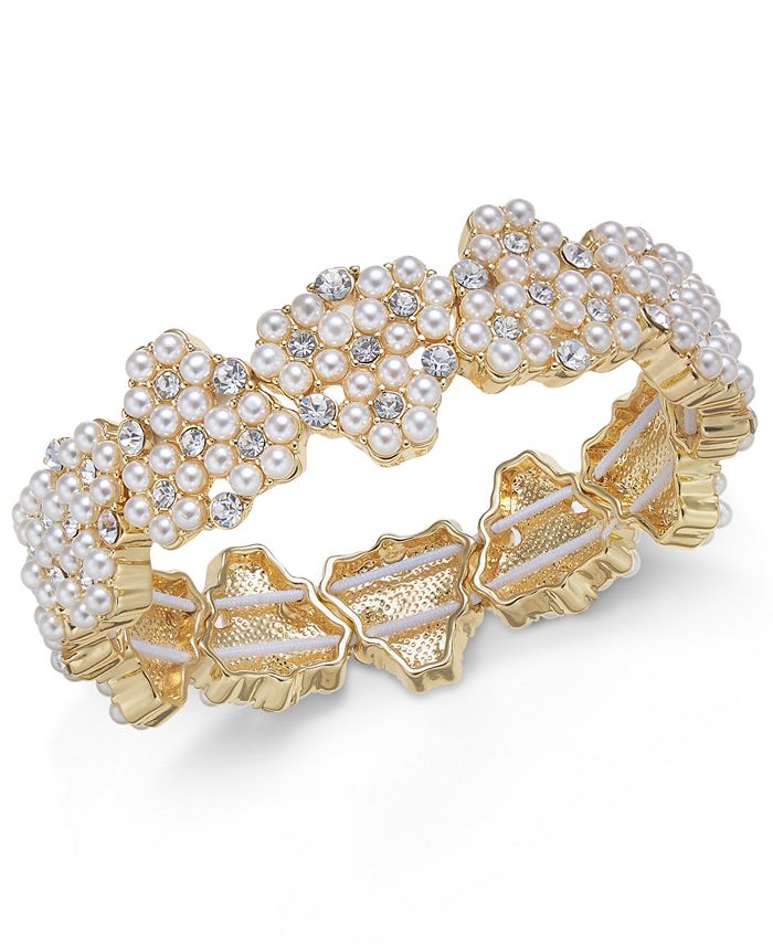 Charter Club Gold-Tone Crystal & Imitation Pearl Stretch Bracelet ...