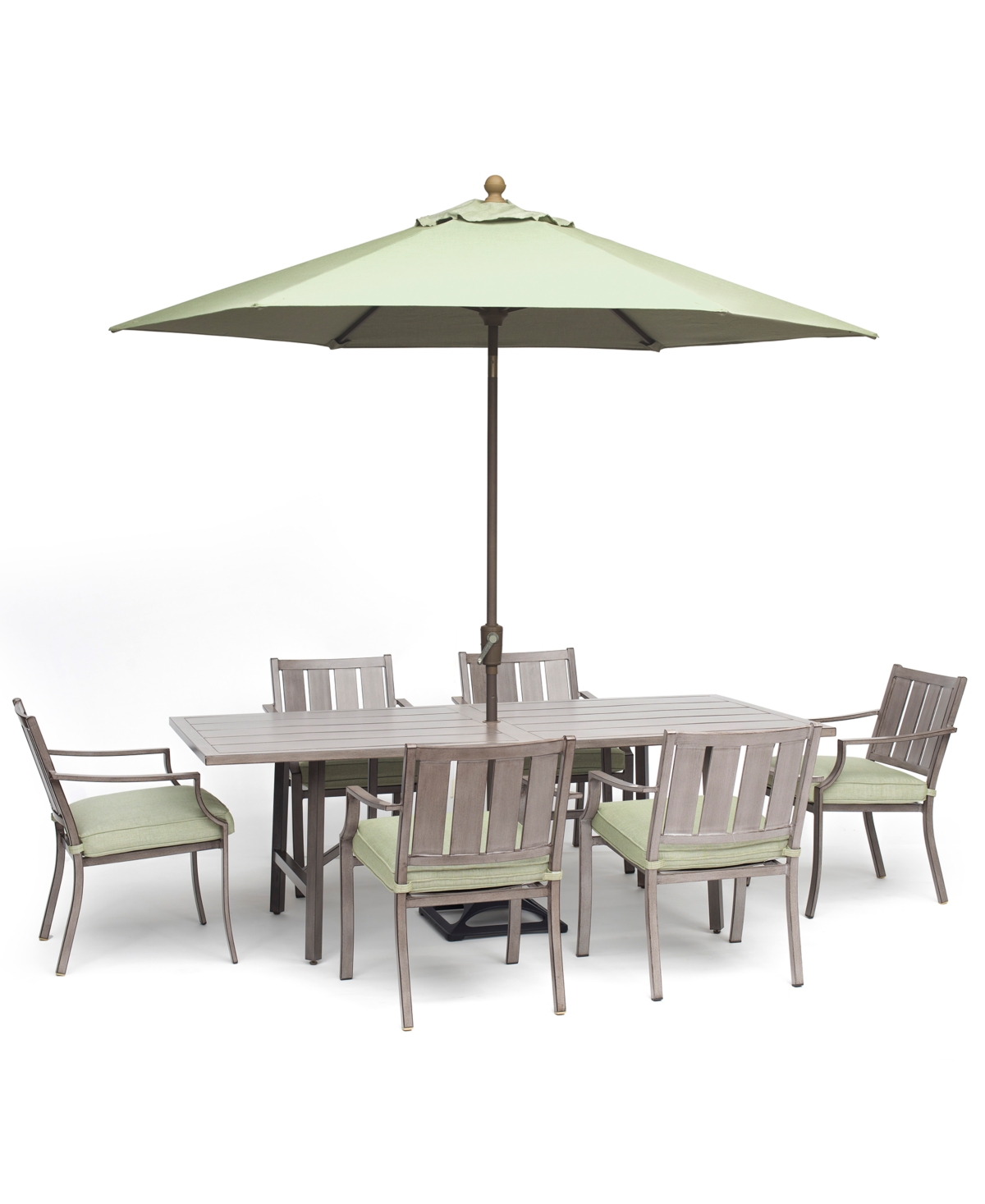 Agio Wayland Outdoor Aluminum 8-pc. Dining Set (64" Square Dining Table, 6 Dining Chairs & 1 Bench) With In Sunbrella Cast Oasis
