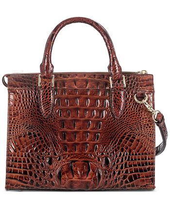 Metallic Brown Crocodile Pattern Convertible Tote Bag