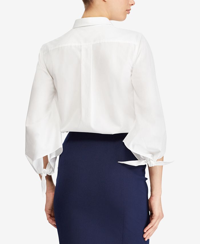 Lauren Ralph Lauren Petite Tie-Sleeve Cotton Shirt - Macy's