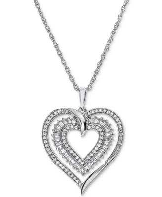 Macy's - Diamond Heart Openwork Pendant Necklace (1/2 ct. t.w.) in 14k White Gold