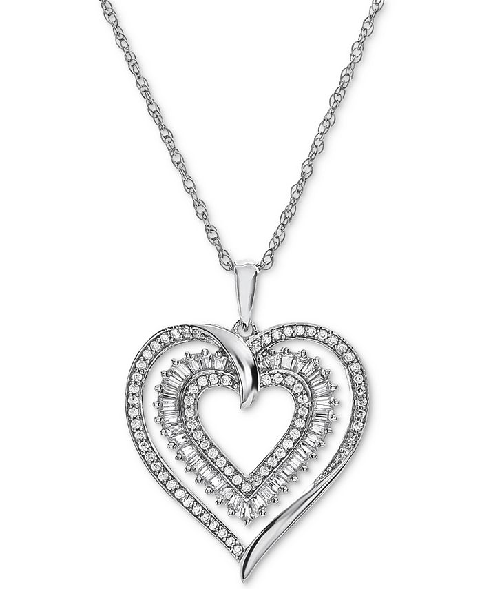 Macy's Diamond Heart Openwork Pendant Necklace (1/2 ct. t.w.) in 14k ...