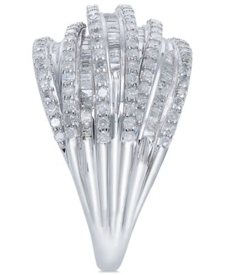Diamond Multi-Row Cluster Ring (1 ct. t.w.) in Sterling Silver