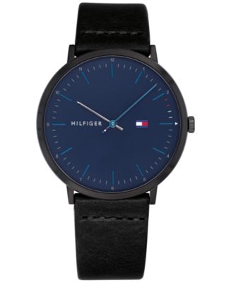 Tommy Hilfiger Men's Black Leather Strap Watch 40mm, Created for Macy's ...