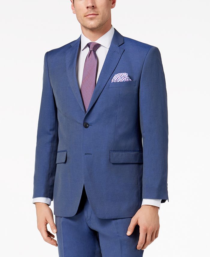 Perry Ellis Men's Slim-Fit Stretch Blue Linen Suit & Reviews - Suits ...