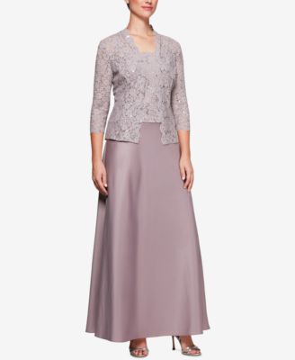 Alex Evenings Sequined Lace Satin Dress 