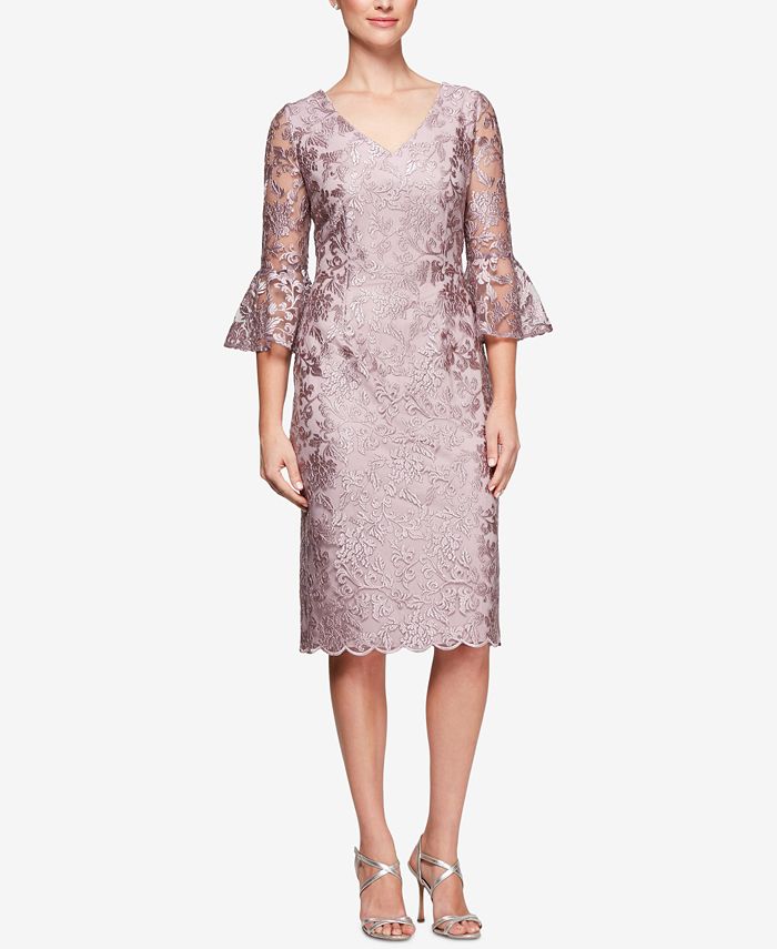 Alex Evenings Embroidered Bell-Sleeve Dress - Macy's