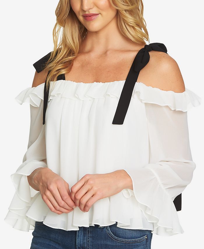 CeCe Ruffle-Trim Tie-Sleeve Top - Macy's