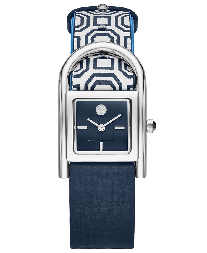 Tory Burch Women s Thayer Navy White Leather Strap Watch 25x39mm