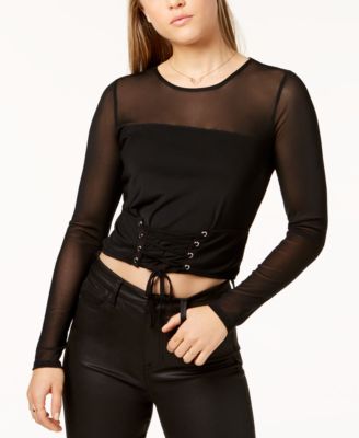 Material Girl - Juniors' Long-Sleeve Mesh Corset Top