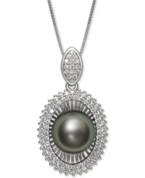 image of Black Cultured Tahitian Pearl (10mm) & Cubic Zirconia 18
