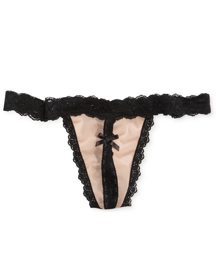 After Midnight Lace Crotchless Low Rise Thong Black O/S by Hanky Panky