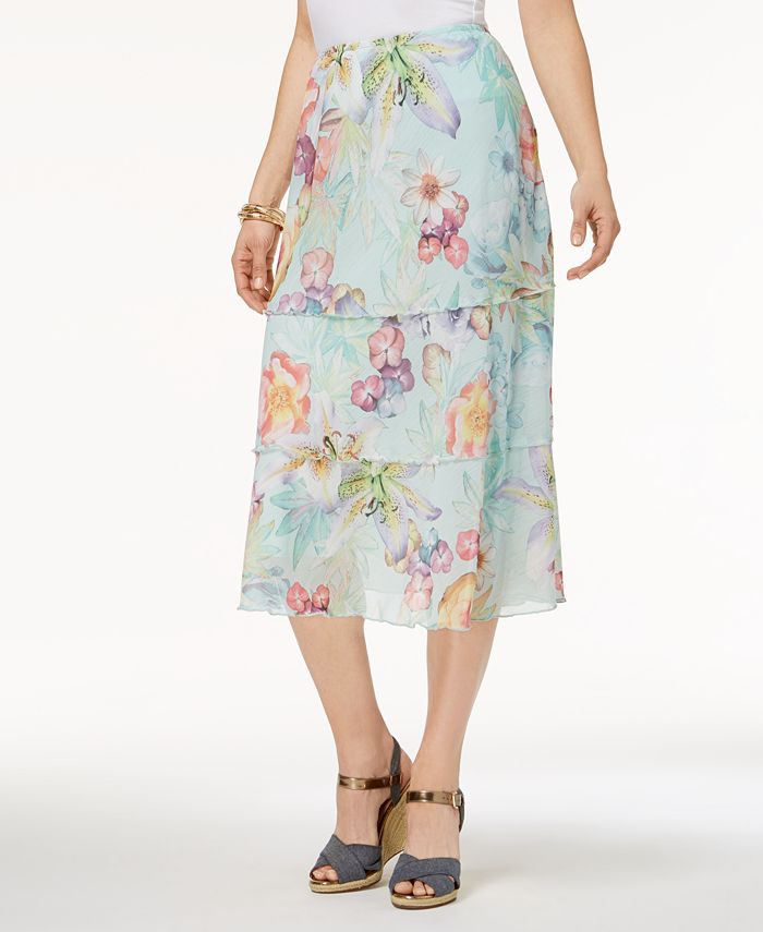 Alfred Dunner Petite Roman Holiday Tiered Floral-Print Skirt & Reviews -  Skirts - Petites - Macy's