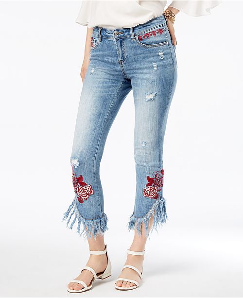 INC International Concepts I.N.C. Embroidered FringeHem Jeans, Created for Macy's Jeans