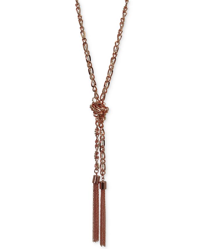 GUESS - Two-Tone Long Knotted Tassel Lariat Necklace