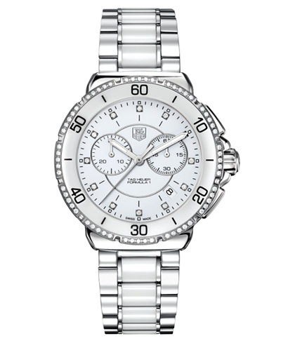 TAG Heuer Women's Chronograph Diamond (1/2 ct. t.w.) White Ceramic and Stainless Steel Bracelet Watch 41mm CH1213.BA0863