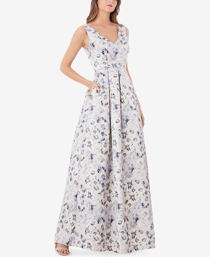 JS Collections Floral-Print Metallic Ball Gown - Macy's